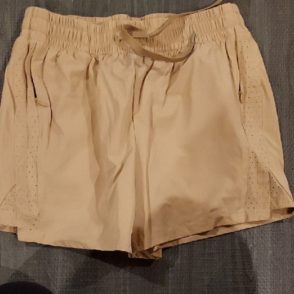 Women’s Beige Athletic Shorts with Elastic Waist